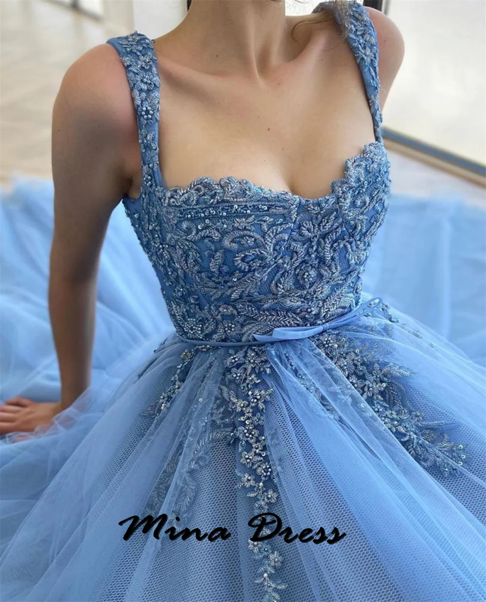 Mina Customized Backless Wedding Dress Es Sleeveless Woman Party Dress Embroidered Lace Square Neck Evening Gown Dresses Gala