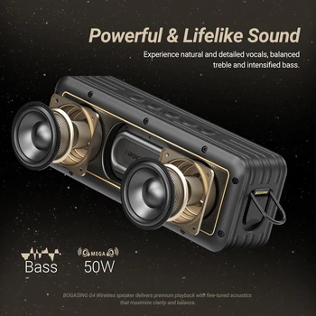 BOGASING G4 블루투스 스피커 50W 향상된 베이스 휴대용 스피커(24시간 재생 포함), 블루투스 5.3, 진정한 무선 스테레오, 캠핑용 야외 무선 스피커 IPX7 방수, 내장 마이크, TF 카드 지원, Type-C AUX 