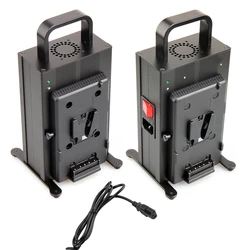 Dual V Mount Quick V Lock Battery Charger with 2 Fan Outlets & Power Adapter for 2pcs Sony Yinchem V-lock V-mount Batteries