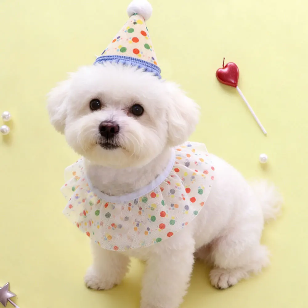 1 Pc Pet Polka Dot Bib  Cute Cat & Dog Slimline Mesh Fabric  Birthday Set Spring Summer Clothing Combination Decoration Supplies
