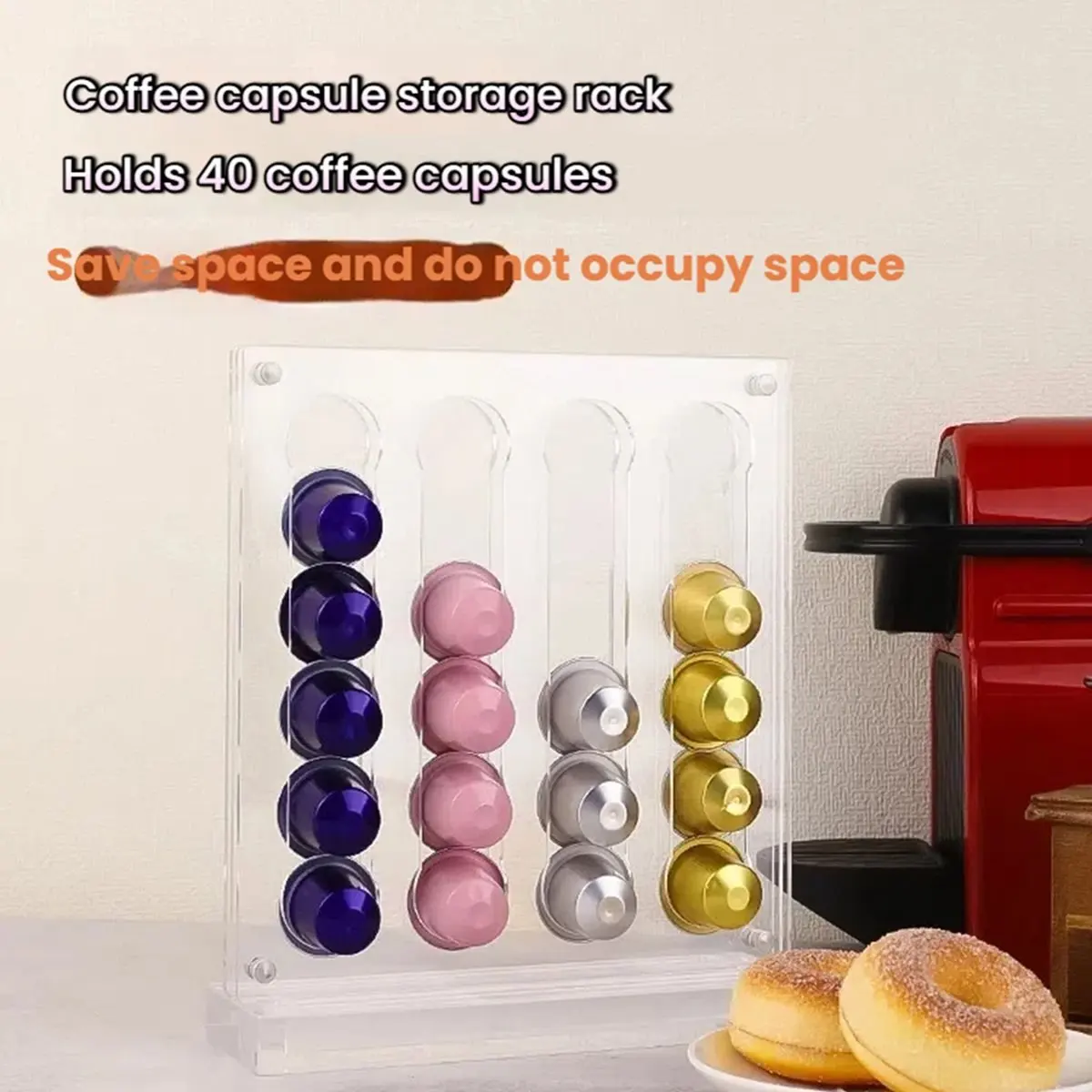 

40-капсульный держатель для кофейных капсул, акриловая прозрачная стойка для хранения кофе быстрого приготовления, вертикальная экономия места, гладкая