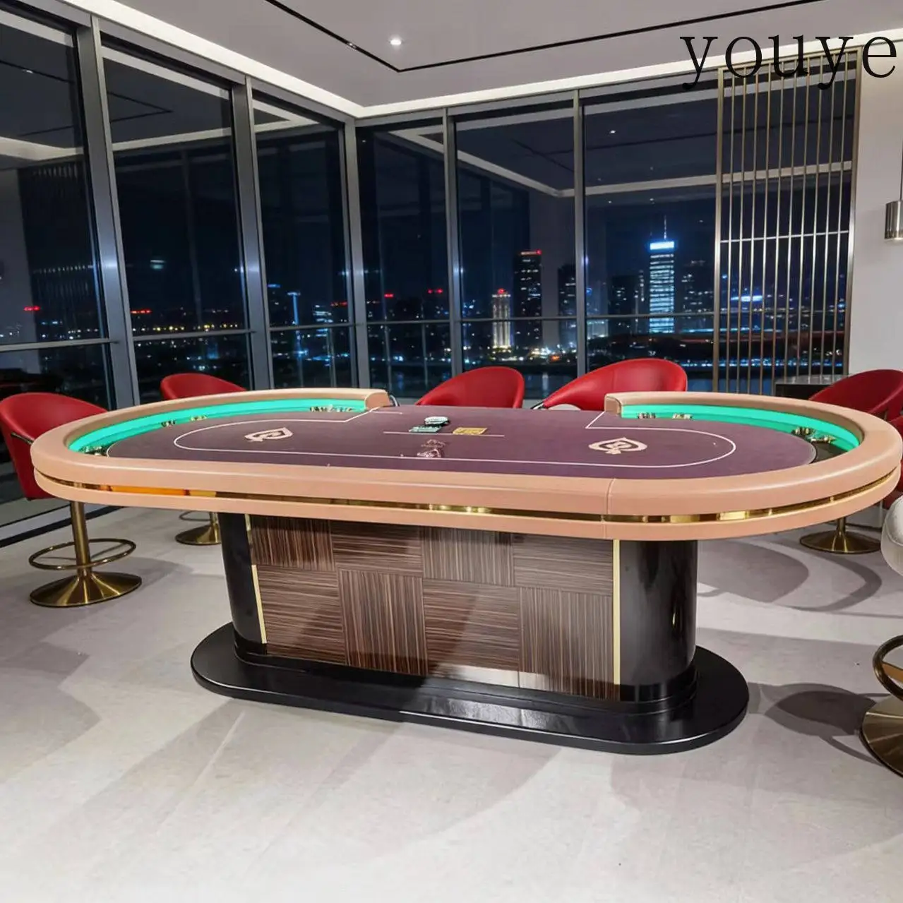 Commercial wear-resistant 10-person Texas poker table, waterproof and non-slip leather desktop chess and card entertainment