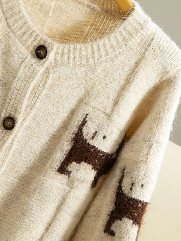 سترة محبوكة ناعمة بتصميم عتيق للنساء، فضفاضة وعصرية، مناسبة للخريف والشتاء، بنمط زهور جديد، كارديجان مفتوح من مزيج القطن