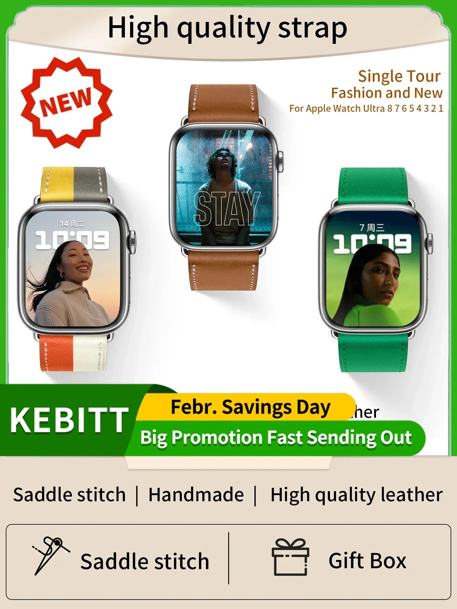 Kebitt новый кожаный ремешок Swift или Barenia Single Tour Iwatch Ultra 2, ремешок для Apple Watch Ultra 10 9 8 7 6 Se 5 46 мм 49 мм