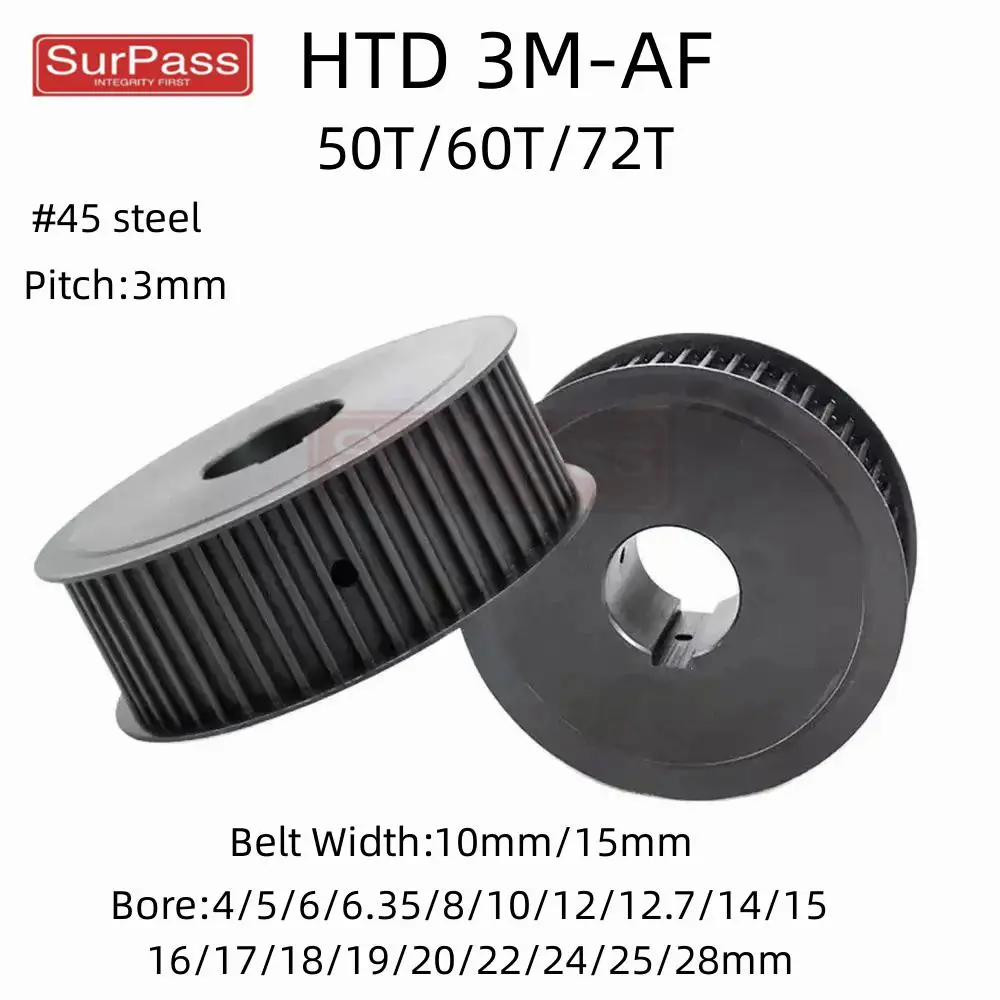 

HTD 3M 50/60/72 Teeth Black Steel Synchronous Wheels Bore 5-28mm Keyway 3x1.4/4x1.8/5x2.3/6x2.8/8x3.3mm for Belt Width 10/15mm