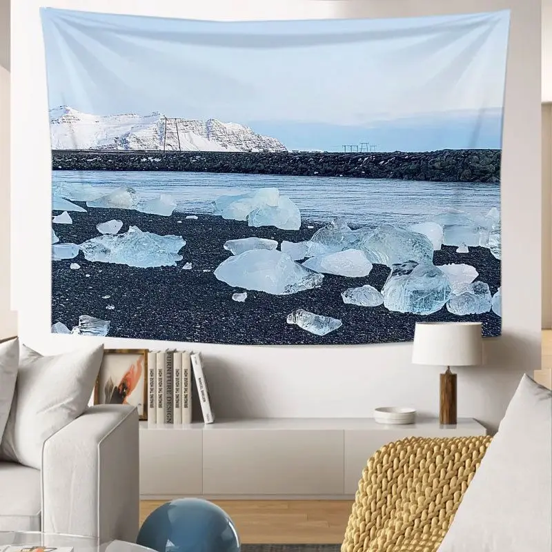 VIKAMA Glacier Lake Landscape Tapestry, HD Wear-Resistant Background Cloth for Cool-Toned Living Room Decoration