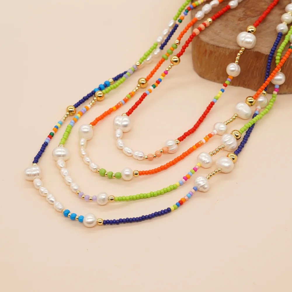 

Original Design Cross border Bohemian Style Collar Chain Colorful Rice Beads Pearl Beads Minimalist Women's Necklace