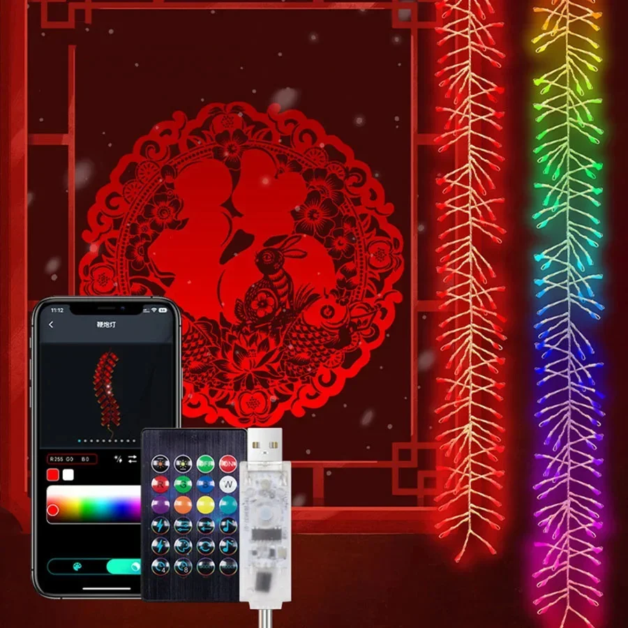 

LED APP Intelligent Control Firecracker Garland Lights USB Remote RGB Christmas Fairy String Lights for Party Wedding Home Decor