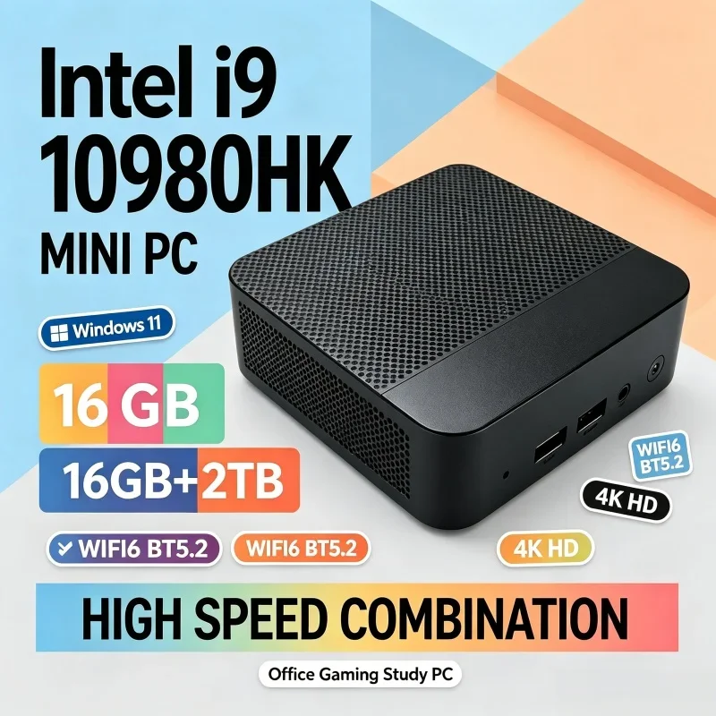 Ultra Compact Desktop Mini PC Pocket Size Intel Core I9-10980HK Windows 11 16GB RAM 1TB/2TB SSD WiFi6 BT5.2 Gaming Business PC