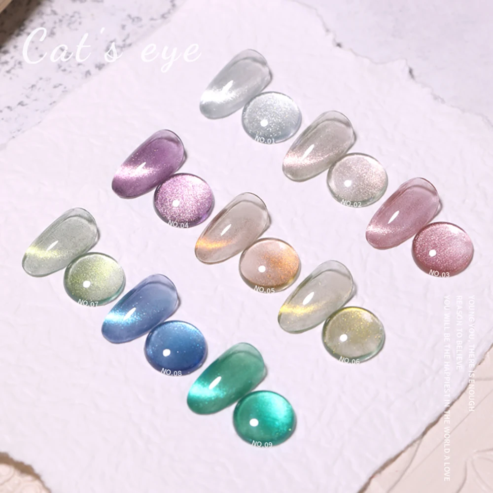 Vendeeni 9 Colors Sunglow Cat Eye Gel Nail Polish Magnetic UV Soak Off Gel Varnish Rosy Clouds Light Cat Eye Gel For Nail Art