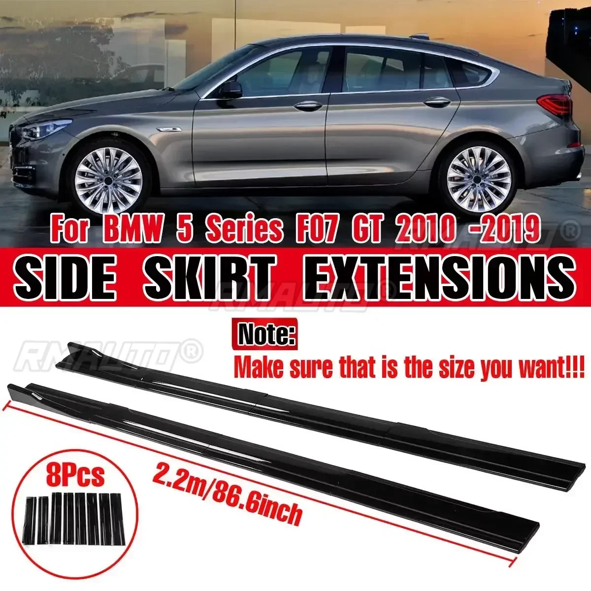 

High Quality ABS 2.2m Side Bumper Skirts Extension Rocker Splitters Diffuser Winglet Wings For BMW 5 Series GT F07 2010-2019