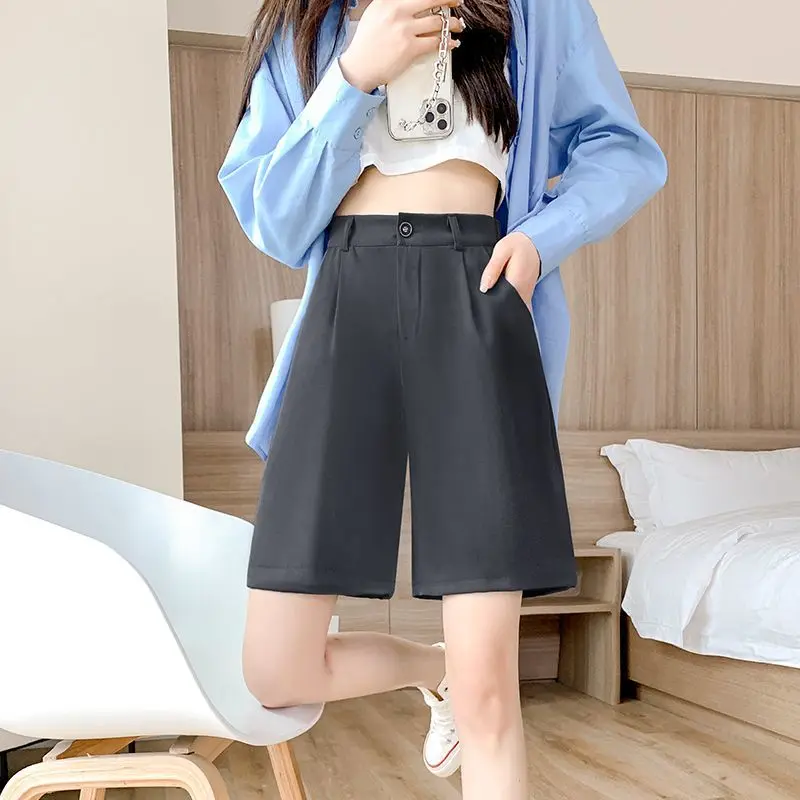 

Summer Clothes for Women Thin High Waisted and Loose Fitting Solid Color A-line Wide Leg Casual Five Cent Wide Leg Suit Pants