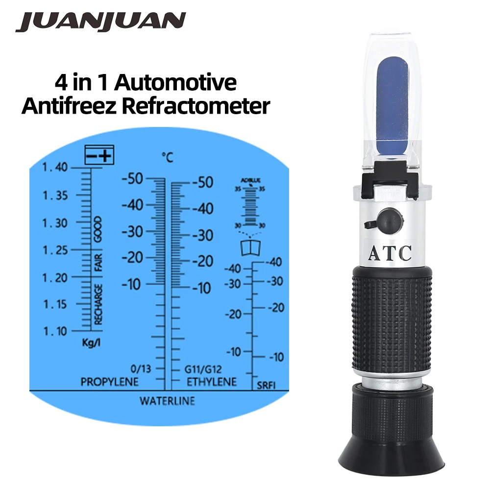 4 in 1 Car Antifreeze Refractometer Engine Battery Fluid Glycol Adblue Refractometer Glass Freezing Point Water Coolant Tester