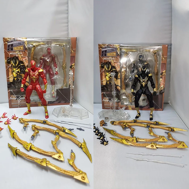 14cm Marvel Kaiyodo Revoltech Amazing Yamaguchi Iron Spider-Man Action Figures Model Doll Collectible Set Toy Decoration Gift