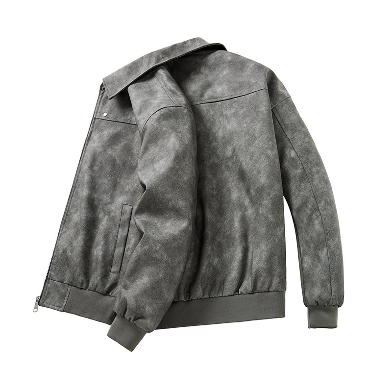 

American Street Loose Fit Casual Leather Jacket Men's Retro Leather Trendy Brand Jacket Men's Lapel Motorcycle Leather Jacket