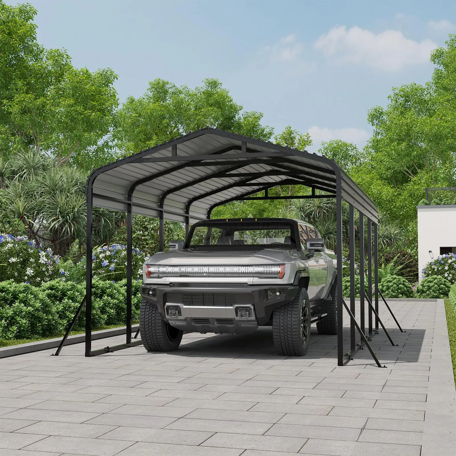 12x20 FT Metal Carport, Garage with Updated Frame Structure, Galvanized Steel Roof and Enhanced Base Canopy, Metal