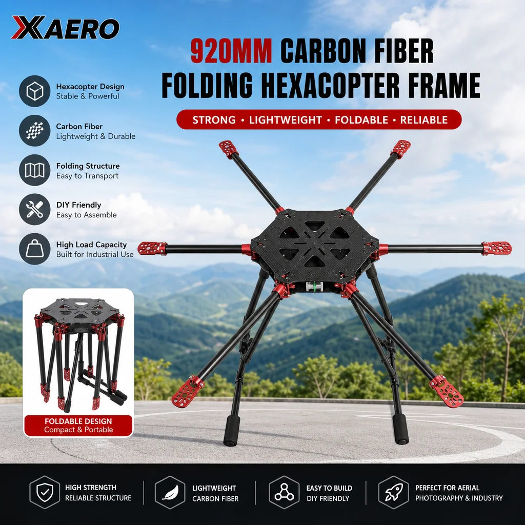 XAERO DIY 920mm Carbon Fiber Folding Hexacopter Frame for Aerial Photography Industrial Drone
