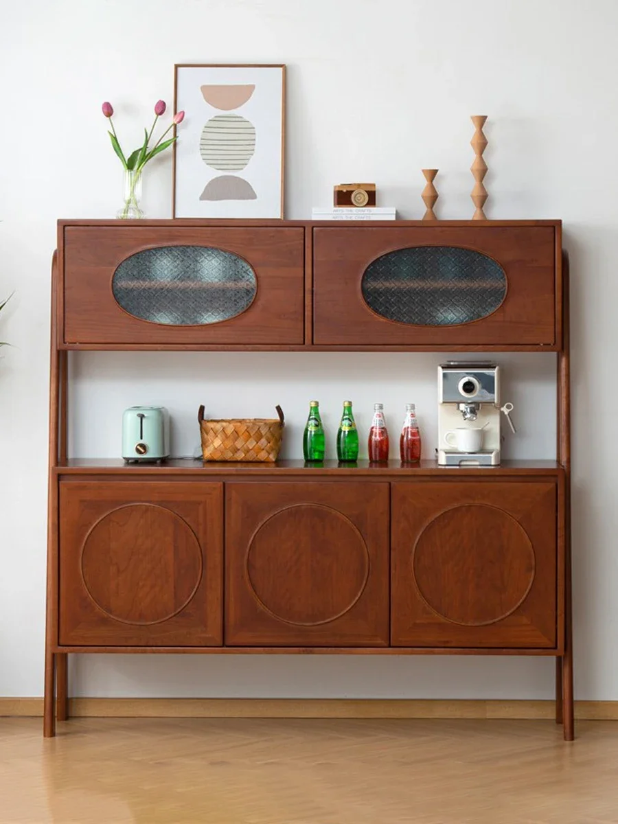 All solid wood dining side cabinet, cherry wood upturn door, tea cabinet, teak wine cabinet, household against the wall