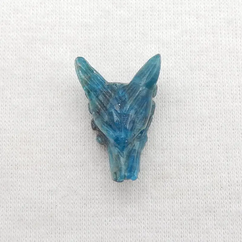 Natural Stone Blue Apatite Crystal Handmade Animal Wolf Head Pendant Bead DIY Jewelry Making Necklace Accessories 22x14x8mm 3g