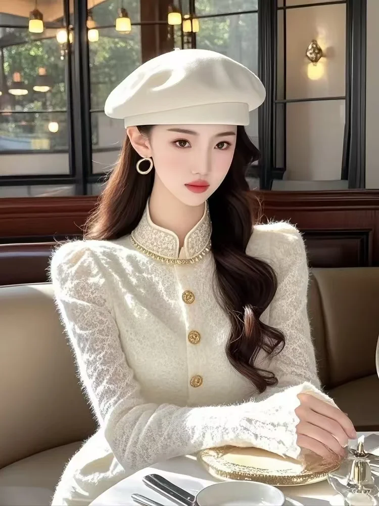 

Fashionable French-Style Stand Collar Thickened Women's Shirt Autumn/Winter Stylish Inner Base Layer Top