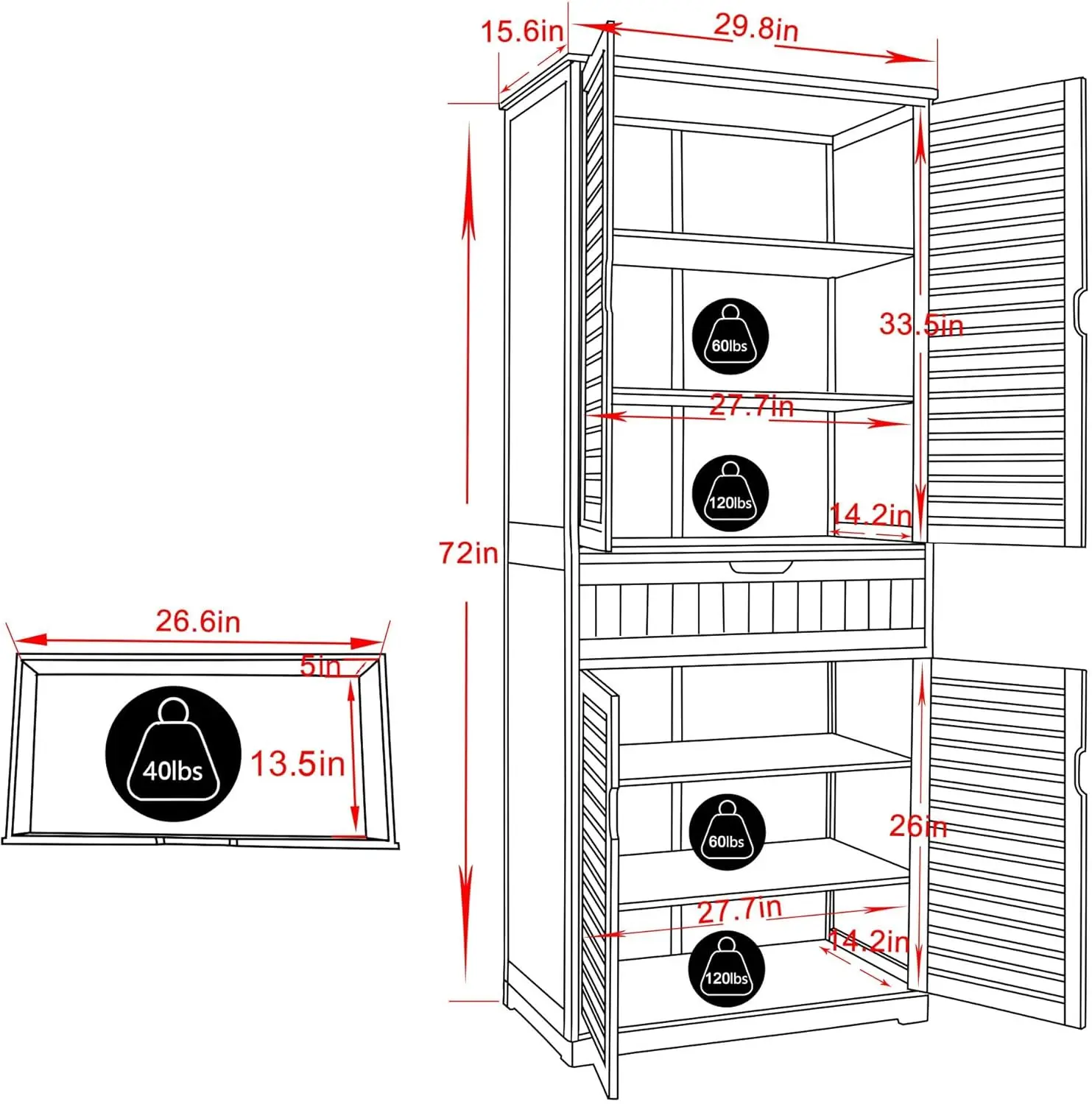 MUPATER Kitchen Pantry Storage Cabinet Microwave Hutch, 72'' Freestanding Bamboo Hutch Cabinet Buffet Cupboard Tall with Drawer