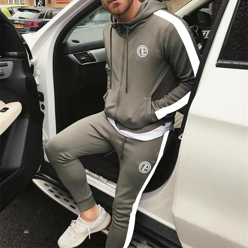 2024 Men\'s Winter Sports Suit Slim Fit Brand Sportswear Cardigan Long Sleeve High Quality Running 2 Piece Set +Sweatpants