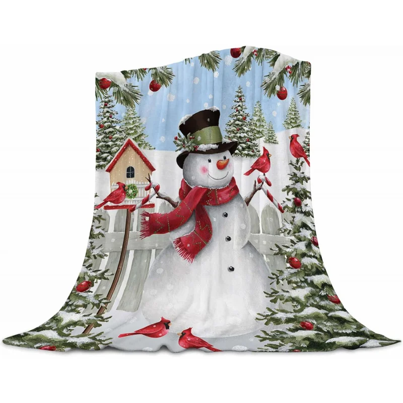 Christmas flannel blanket, snowman and bird, super soft cover blanket for children and adults, 60INX50IN