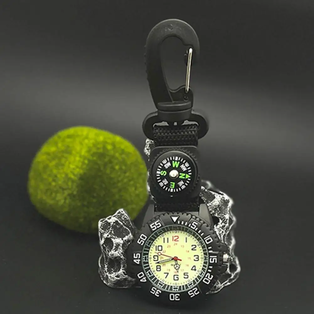 Reloj de bolsillo de cuarzo Vintage Unisex, reloj de bolsillo con brújula luminosa, mochila al aire libre de senderismo, mosquetón