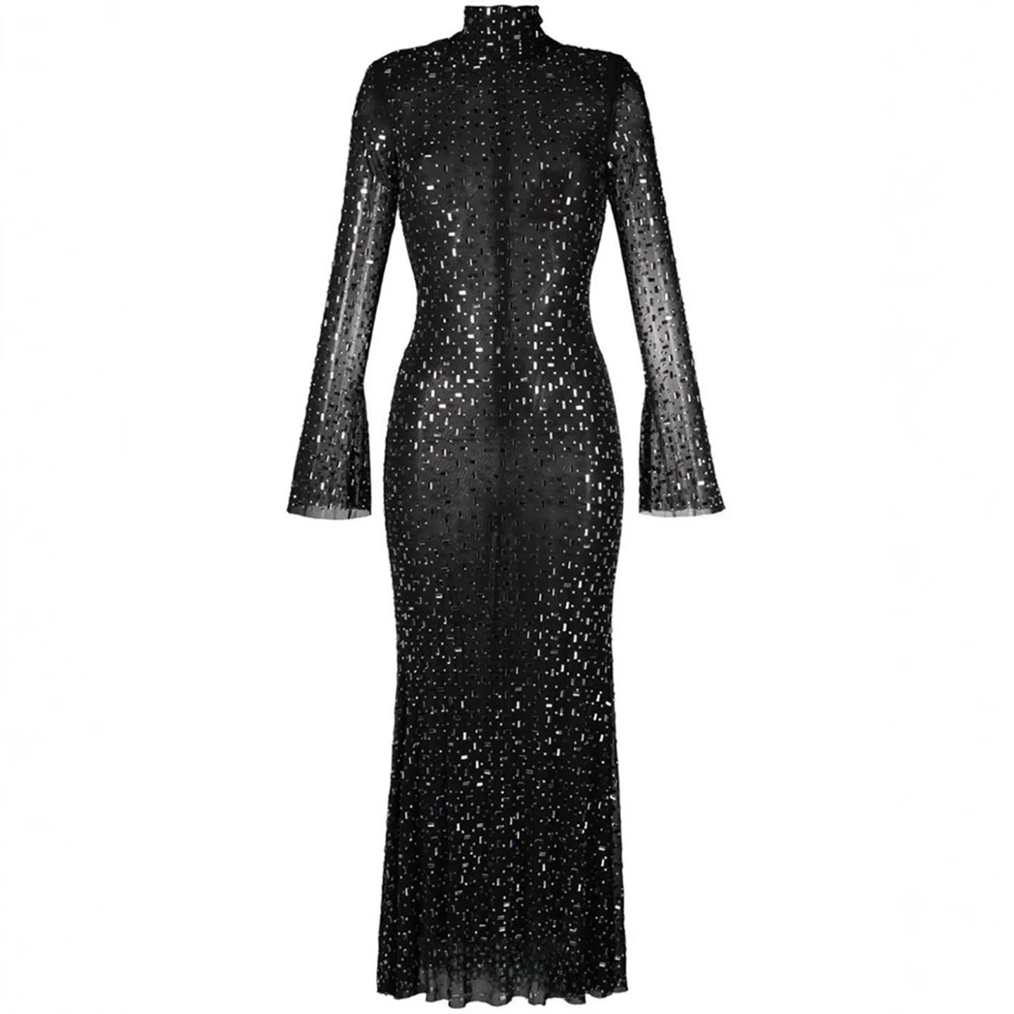 Ele Bla Me Dr avec strass Heat-Sed Long Sves Taille haute Conception amincissante Faionable Ci Walk Robe