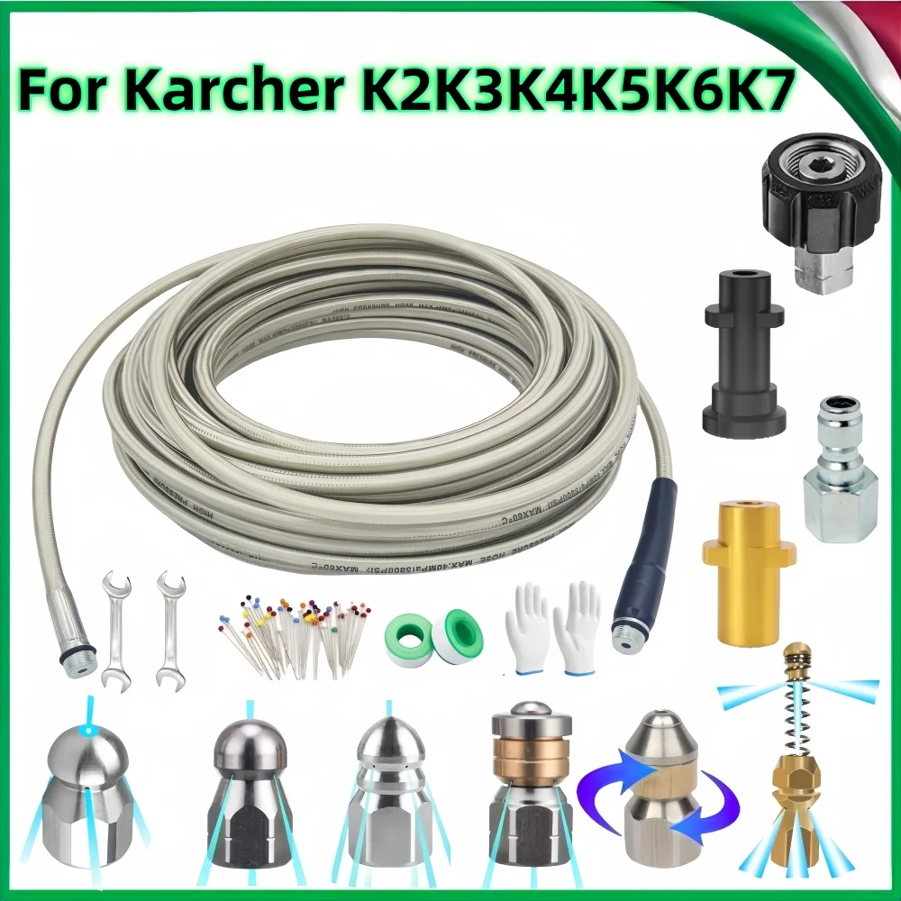 

Sewer Drainage Cleaning Hose Pipe Cleaner Kit Pressure Cleaning Machine Hose High Pressure Pipeline Cleaning Nozzle For Karcher