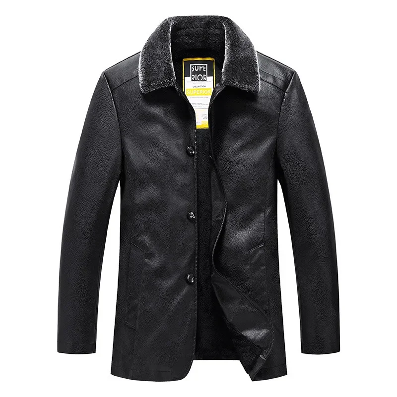 MaiDangDi soft leather coat for men with plush lapel youth spring autumn winter trend business and leisure leather jacket mens