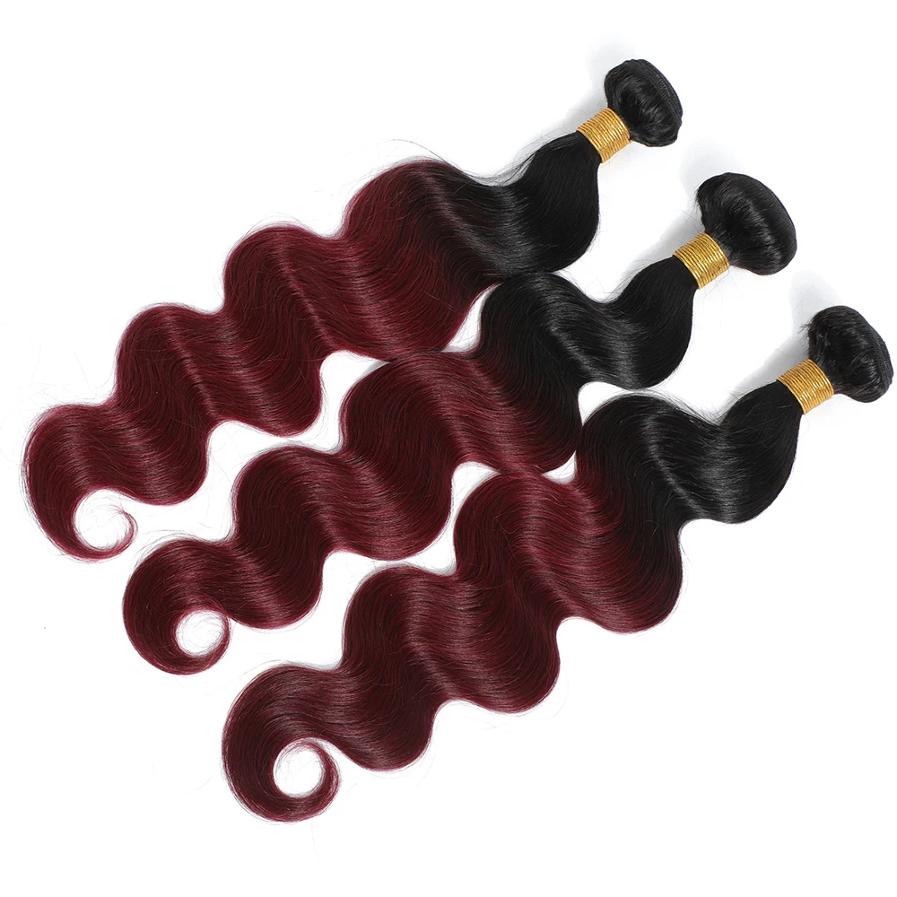 Brazilian Body Wave Hair Weave Bundles Burgundy 1b/99j Ombre Colored 100% Human Hair Extension Wavy Blonde Remy Hair Weaving