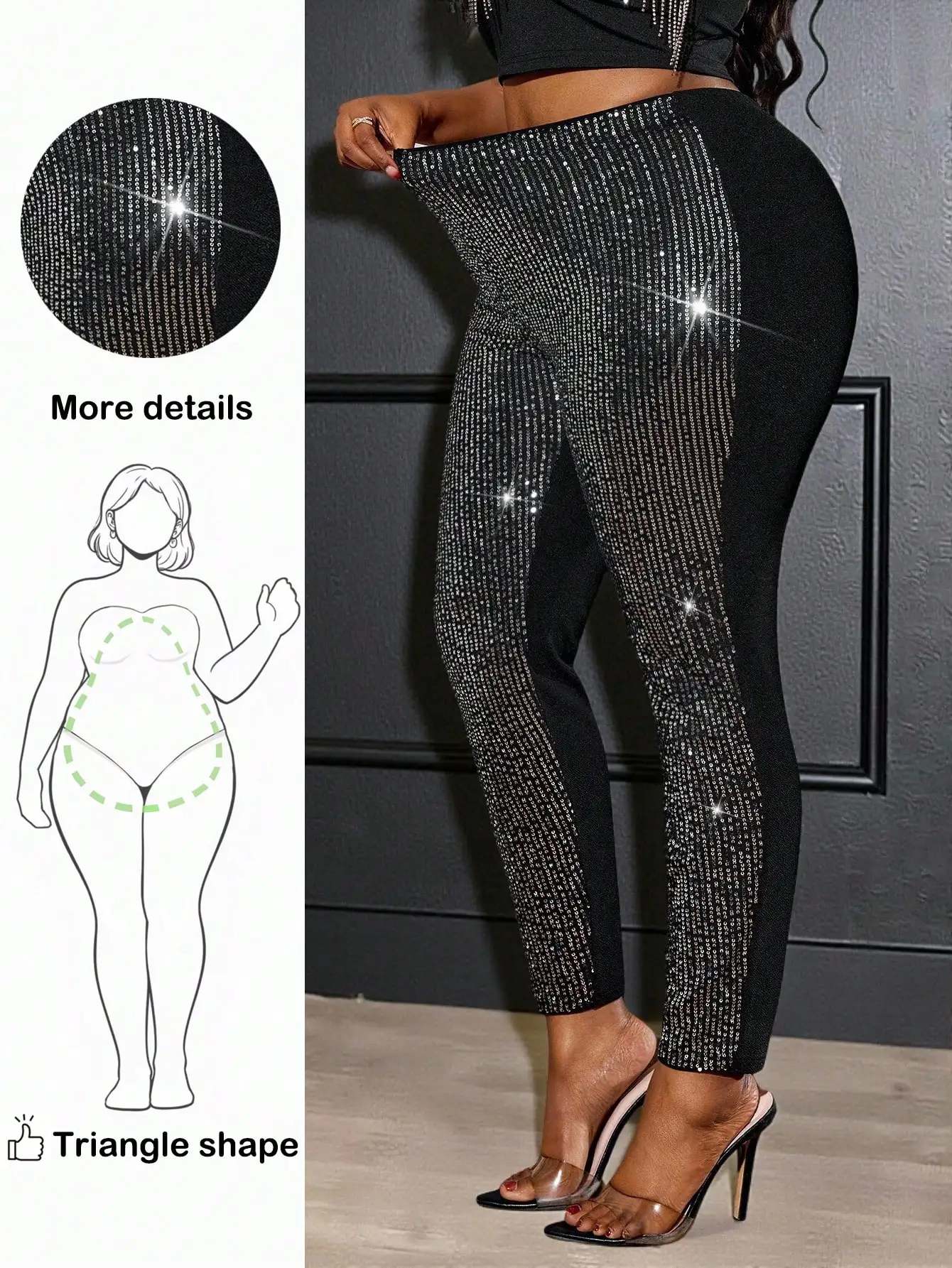 

Plus Size Sequin Leggings for Triangle Shape, Sparkly Party Wear