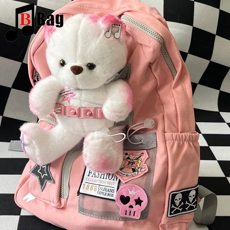 حقيبة ظهر نسائية Y2k Itabag Bear حقيبة يد ذات سعة كبيرة بتصميم قوطي رائع وردية هاراجوكو بانك حقائب مدرسية يابانية