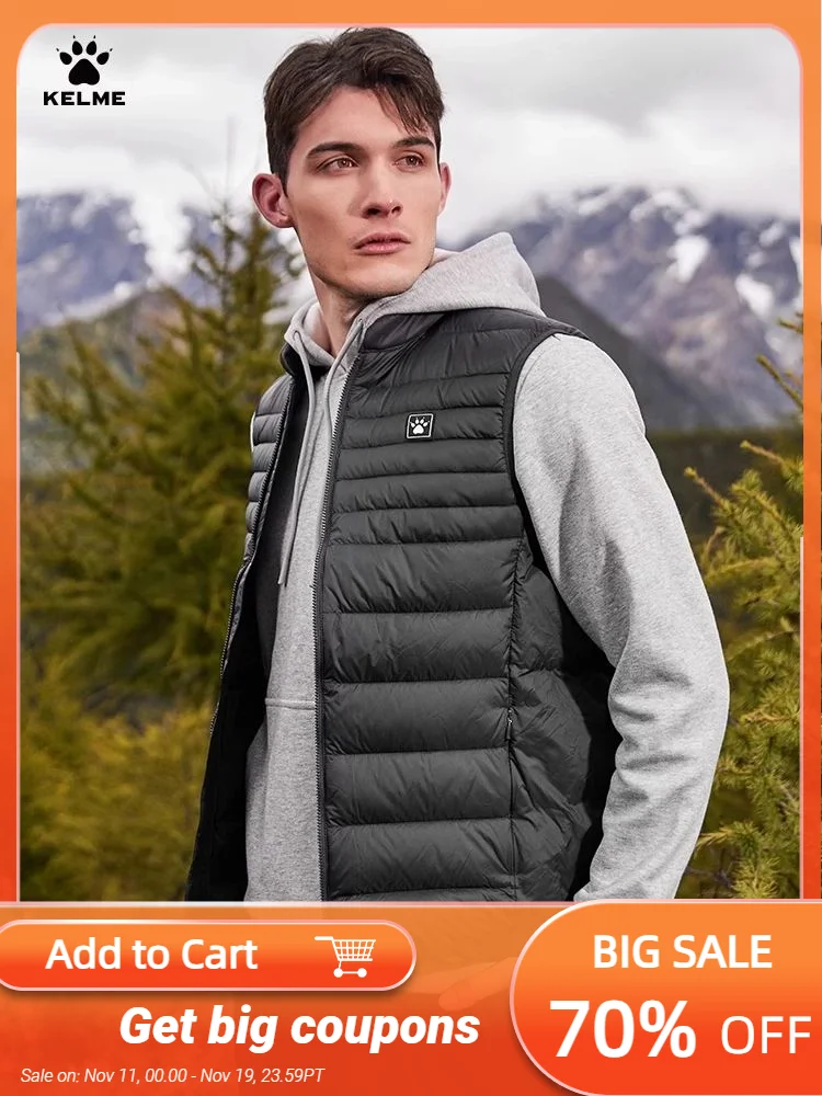 

KELME Men's Sports Down Vest Winter Warm and Windproof Football Training Coat Outdoor Running Camping Hiking Top