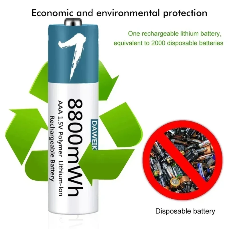 Daweikala Rechargeable lithium ion polymer AA1.5v/AAA1.5v 9800mAh 8800mAh battery, remote cont, mouse, small fan, electric toy