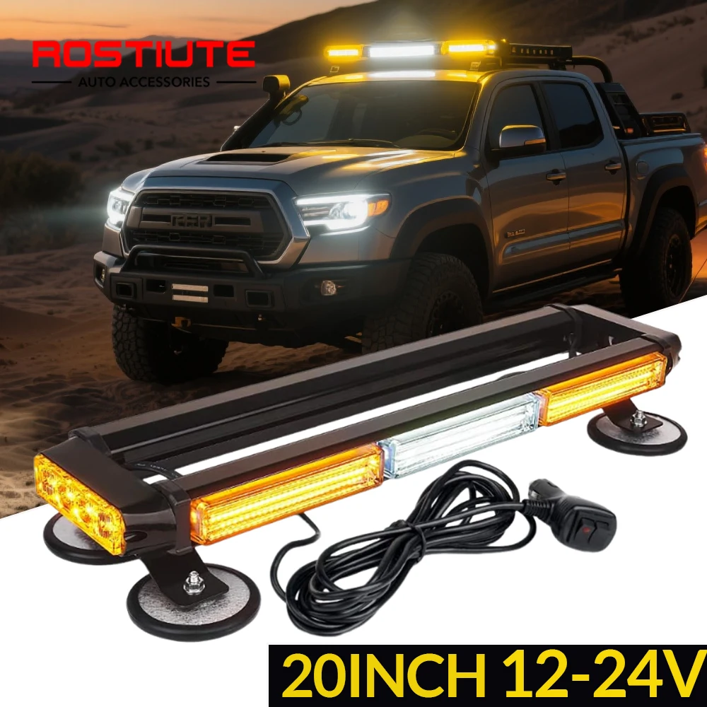 

20Inch Magnetic Emergency Strobe Light Bar 12-24V COB 4 Side Roof Top Warning Flashing Lights for Truck Car Offroad Pickcup