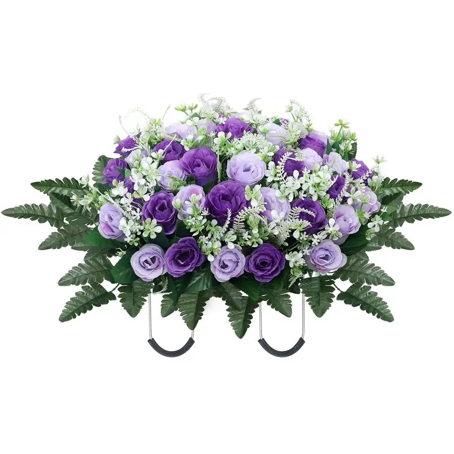 

Flower Saddle,Large Artificial Cemetery Flowers for Grave,Cemetery Memorial Flowers for Outdoor Tombstone Decorations Purple