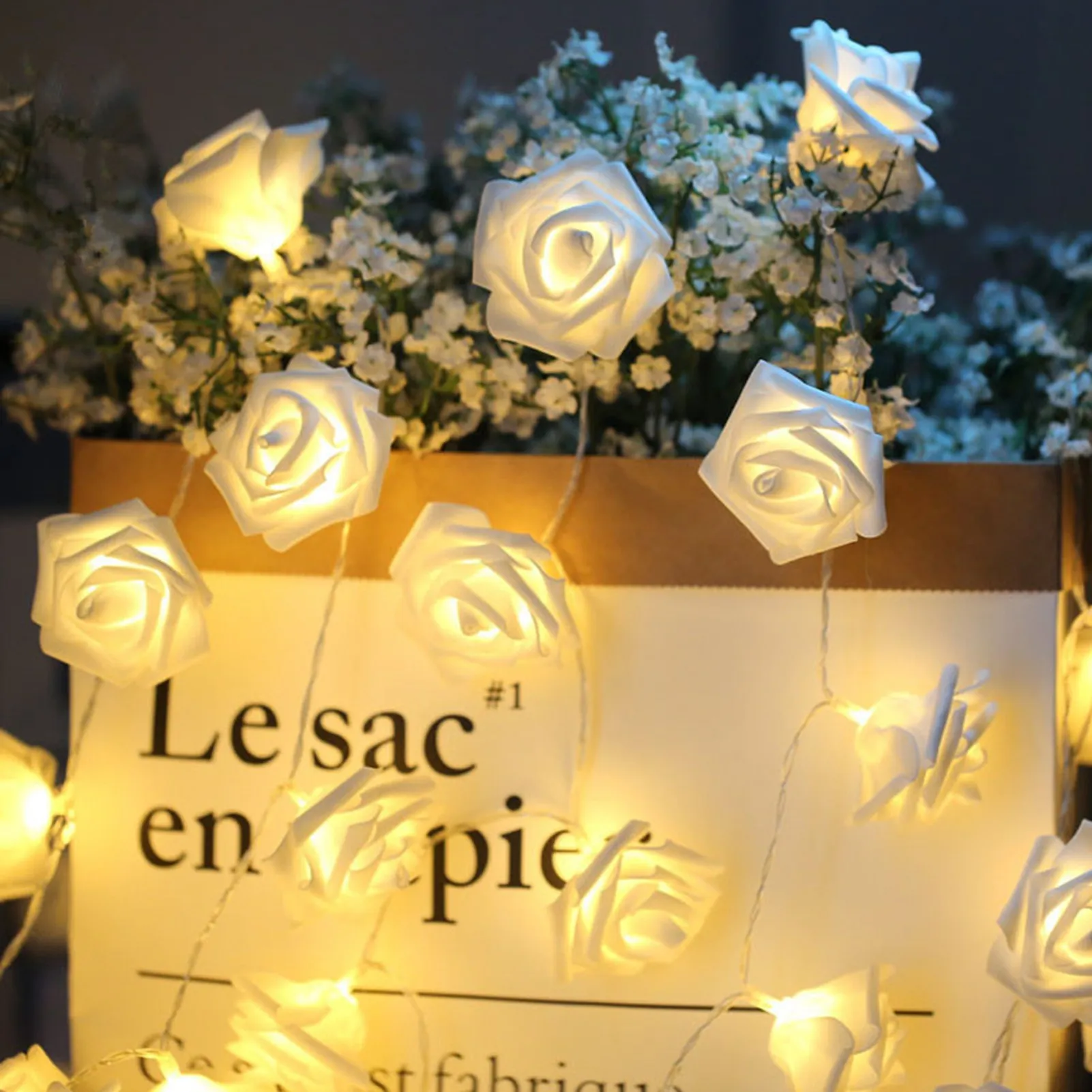 3 متر 20LED USB سلسلة أضواء زهرة اصطناعية أضواء الجنية الوردية الأبيض الدافئ لمهرجان حفل زفاف عيد الحب #3