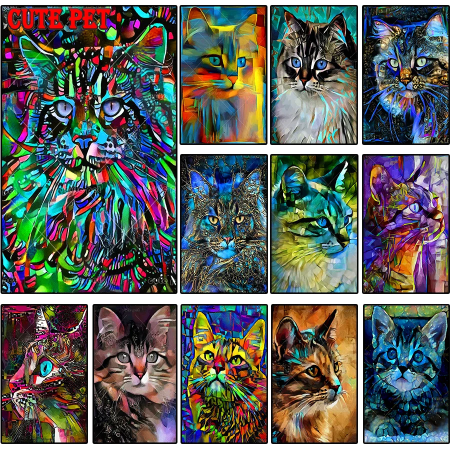 Color abstract animal cat DIY diamond painting cross stitch kitten diamond mosaic diamond embroidery full square drill handmade