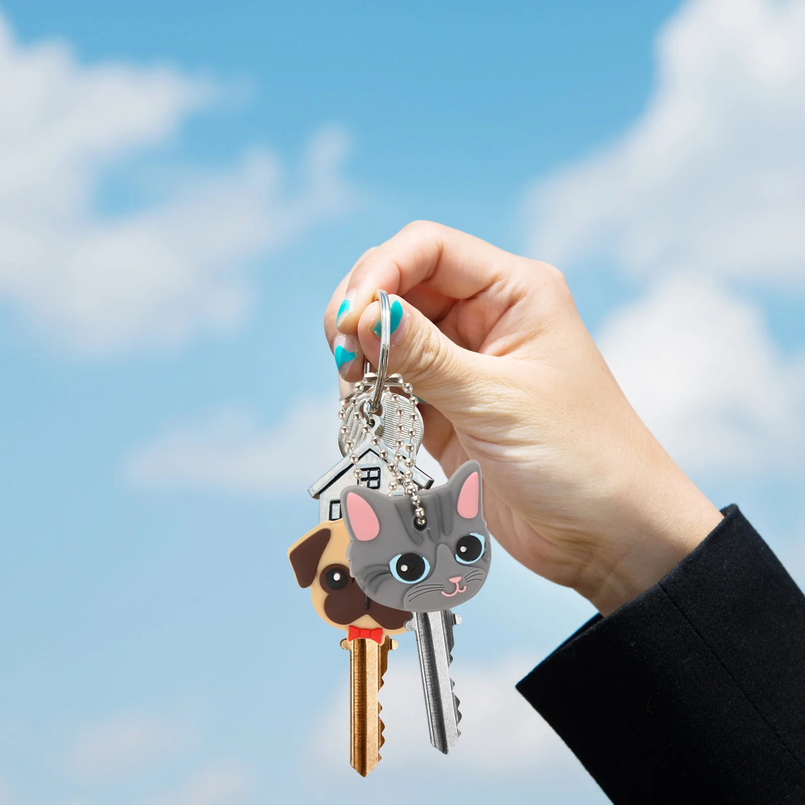 

6Pcs Lovely Key Identifier Caps Cartoon Key Covers Set for Door Keys Protective Sleeve Easy Identification Keychain Accessory