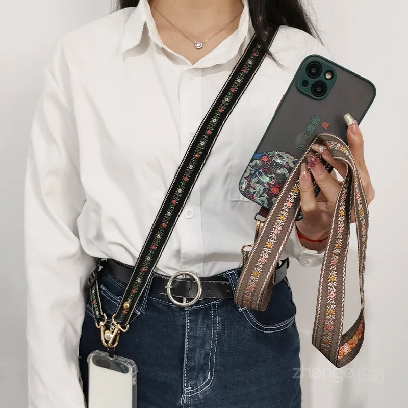 Mobile Phone Lanyard Cross-body Long Small Floral Women's ins Simple Fashion Halter Strap Wide Strap Pearl Pendant