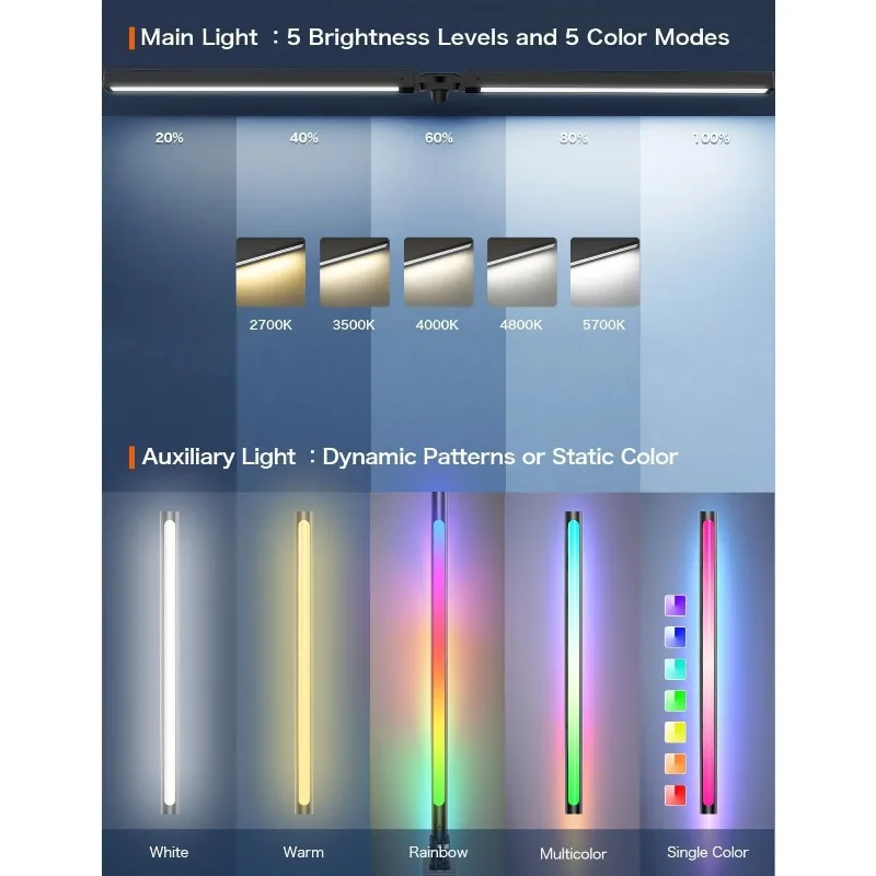 Lampu meja LED dengan penjepit, lampu meja arsitek untuk kantor rumah, lampu Ultra terang 24W dengan lampu suasana RGB, Remote