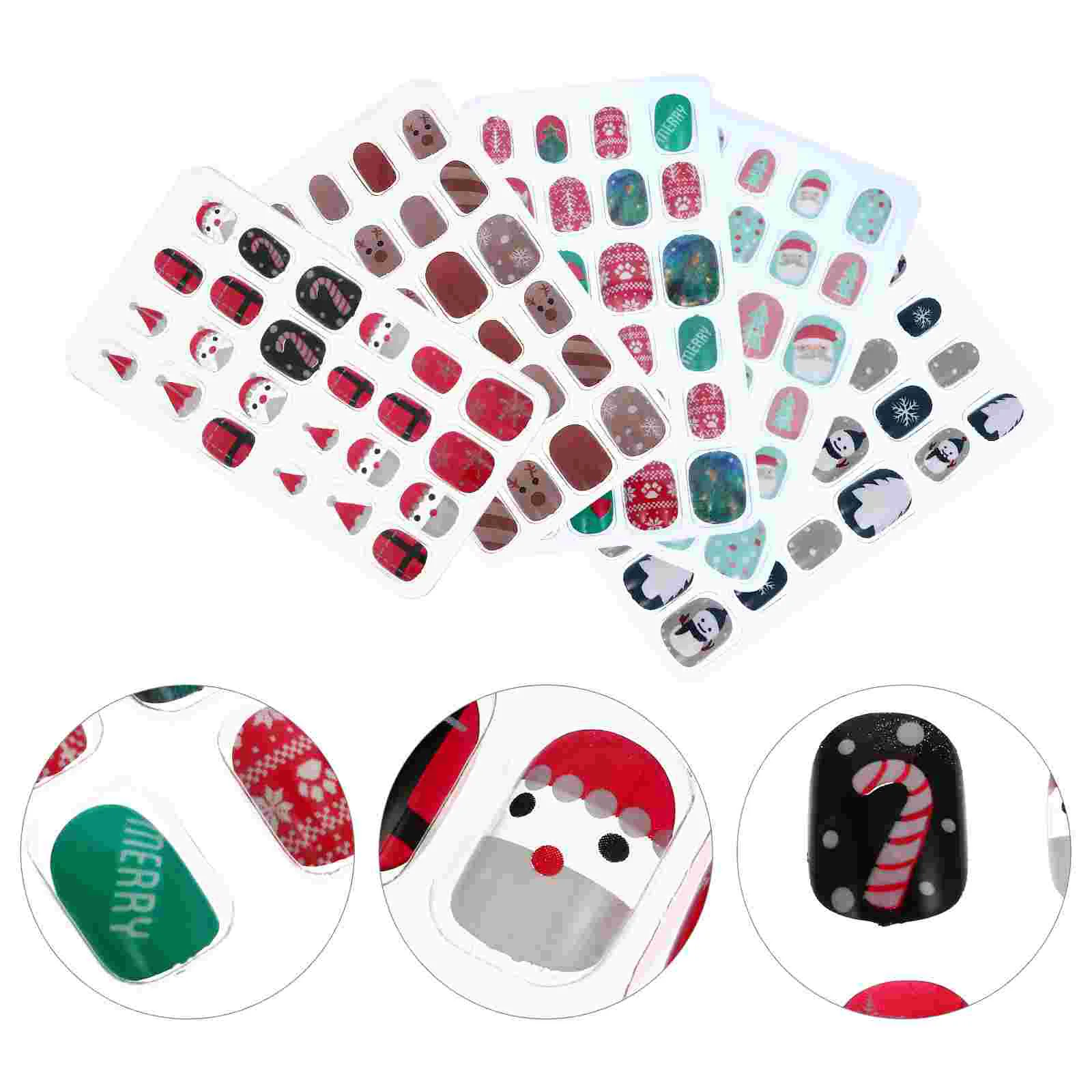 120 Pcs Press on Nail Stickers Children's Nails False with Glue Xmas Artificial Christmas