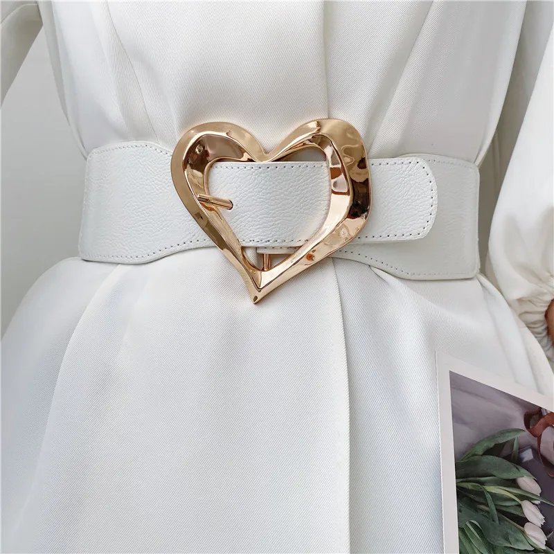 NEW Fashion Wide Cummerbunds For Women Elastic Solid Waistbands Lady Rock Black Big Gold Heart Pin Buckle Belt Waist Seals Party