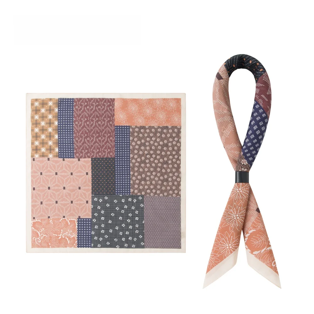 レトロパッチワークカラーブロックシルクスカーフメンズシルクネクタイカジュアルビジネススタイル装飾的な小さな正方形タオルオールシーズン対応