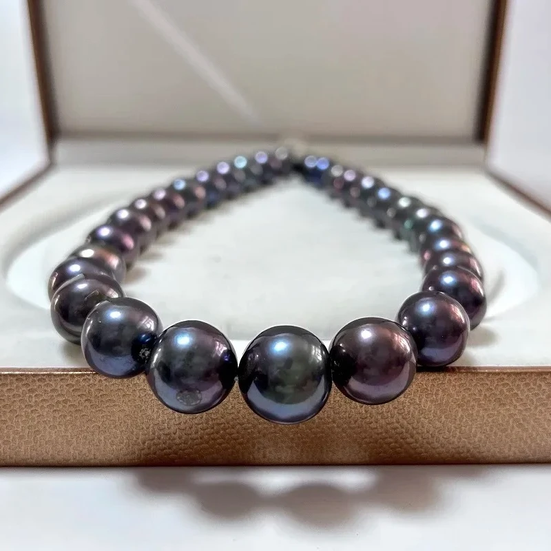 Natural 12-16mm Black Peacock Pearl Necklace, 925 Sterling Silver, Slightly Imperfect, Thoughtful Family Present