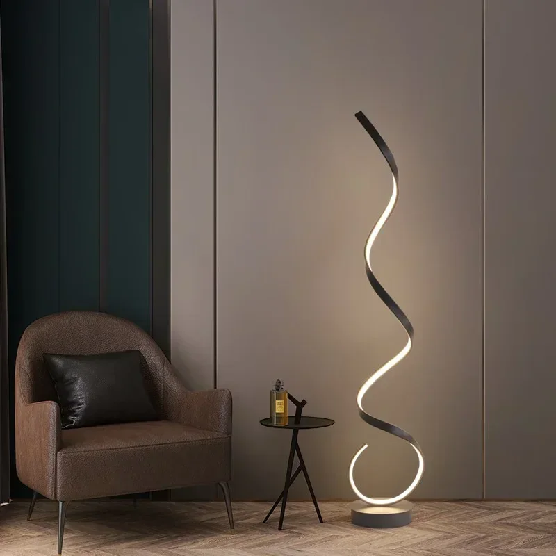 

Minimalist LED Floor Lamp Spiral Strip Black White Aluminum Bedside Lights Living Room Sofa Study Reading Decor Standing Lamp