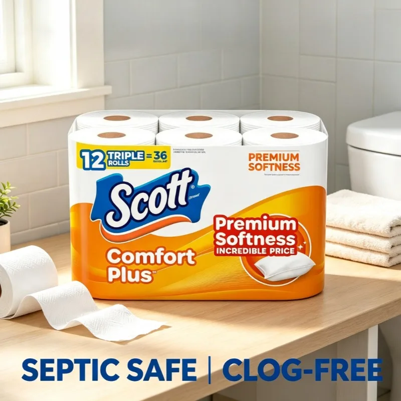 Scott Comfort Plus Soft Toilet Paper 12 Triple Rolls Absorbent Gentle Bathroom Tissue Household Daily Restroom Use