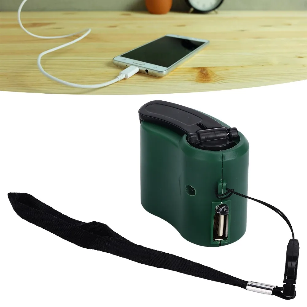 Compact Handheld Hand Crank Generator Carrying Strap Portable Manual Hand Crank Generator Green ABS Emergency Charger